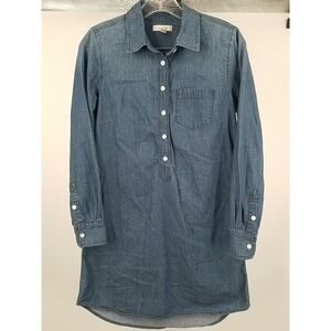 J. Crew Woman's Size 2 Blue Denim Long‎ Sleeve  1/2 Button Up Top Shirt